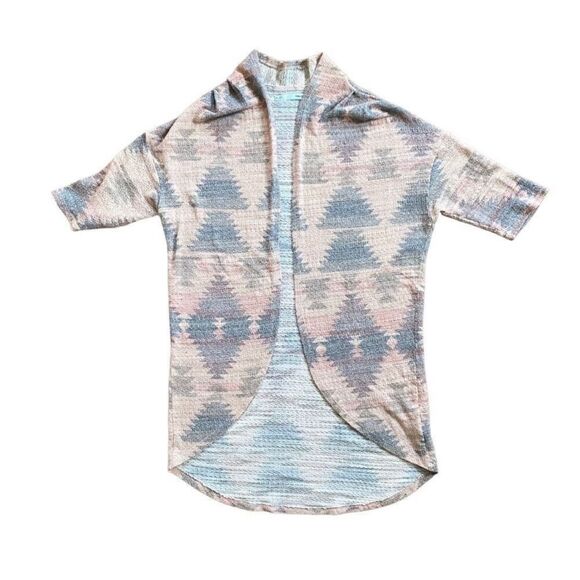 Maurices Pink & Gray Western Aztec Open Front Short Sleeve Cardigan Size Medium - Picture 6 of 13